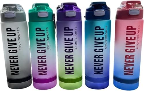 Generic Never Give Up Sports Water Bottle 1000 ml, Large Water Bottle with Motivational Time Marker, Fast Flow BPA Free Non-Toxic for Fitness, Gym and Outdoor Sports - Multi Color