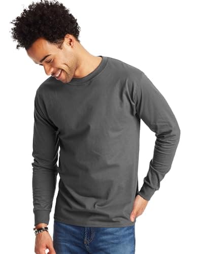 Hanes Men's Long-Sleeve Beefy-T Shirt (Pack of 2), Smoke Grey, M