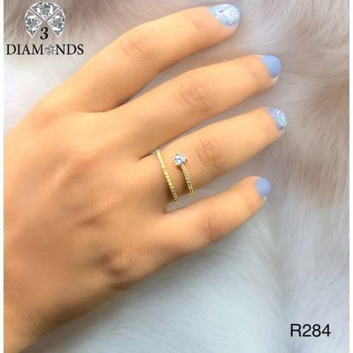 3 Diamonds 292474661779346 Curved Arrow Women's Ring, Gold Plated with Zircon