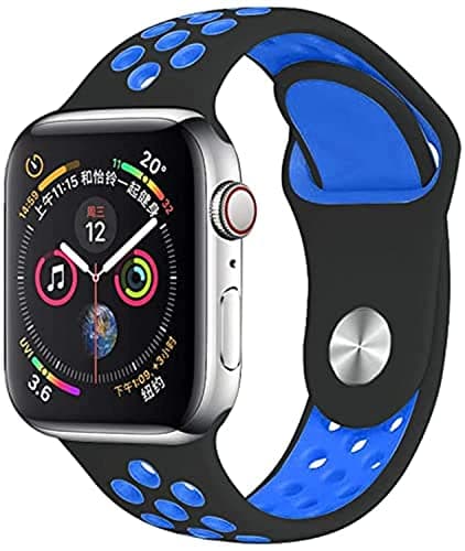 Soft Silicone Double Color Air Holes Design Sport Bands for Apple Watch 41-40-38 Series 7 (Black, Blue)