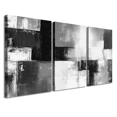 LZIMU 3 Pcs Abstract Wall Art Black White Grey Picture Prints Minimalist Geometry Canvas Painting Modern Neutral Aesthetic Artwork Office Living Room Bathroom Decor (Gray, (12x16inchx3 Pieces))