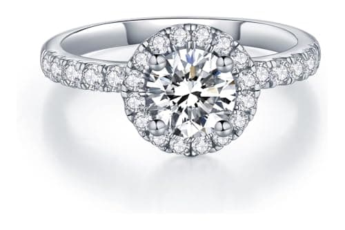 18K Platinum Plated Stainless Steel Halo Trendy Cute Best Selling Round Cut Eternal Love Solitaire 2 CT Cubic Zirconia Engagement Wedding Promise band Ring for Women By Julia Store - Free Size