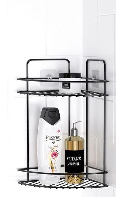 Generic Two-Tier Metal Corner Shower Caddy, Black, Sturdy Pure Metal, for Bathroom and Kitchen Organisation, .smk
