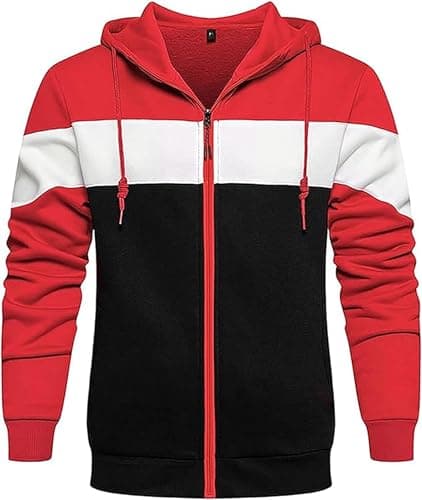 MIZAYEH Men's Heathered Color Block Hoodie - Comfortable Zip Front Hoodie - Perfect for Everyday Style and Warmth Sweatshirt