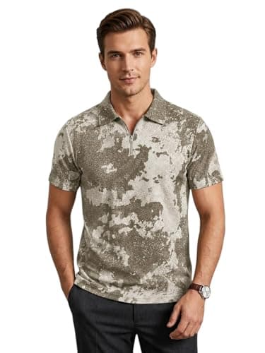 Miza Men's Printed Polo Shirt, Milton Jacquard Material, Half Zipper, Collar, Casual Fashion