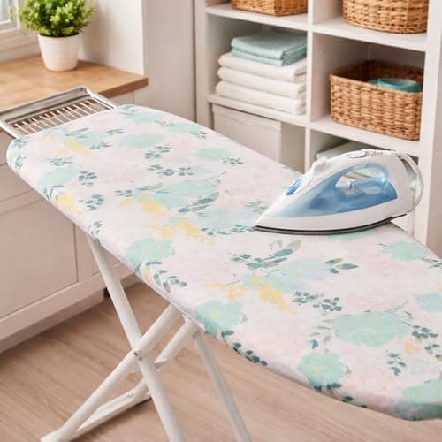 Iron Table Cover Heat Resistant Premium Material Easy Install Clean Surface Fits Ironing Board Size 120x38cm Multicolor Striped Design Home Laundry Use, Heavy Linen (White & Yellow)