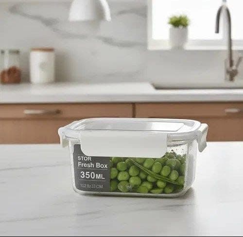 Generic 2-in-1 Acrylic Rectangular Storage Container SetWith a secure, leak-proof clip lid, Capacity: 350 ml, High-quality imported product .db Food storage container