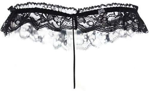 Fashion Lace Thong For Women Lace Up Pearl Massage T Back Black