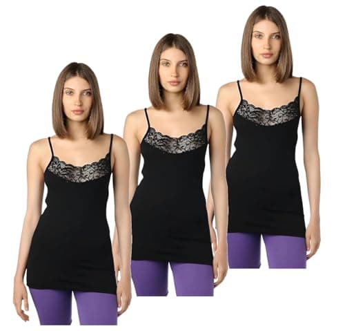 Dahab Womens Set Of 3 Pieces Plain Spaghetti Straps Undershirt Base Layer Top Undergarment slip