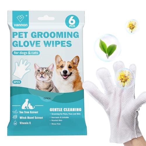 Vannon Extra Thick Pet Bathing Wipes for Dogs & Cats, Cleaning & Odor-Controlling Grooming Gloves, Nourish Fur Glove Wipes for Daily Care and Traveling, Rinse Free, Unscented, 6 PCS Pet supplies