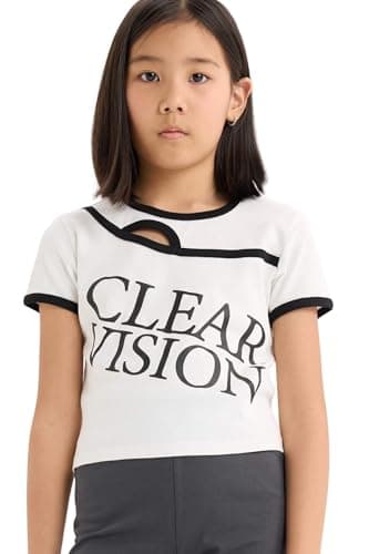 DeFacto Girl Slim Fit Crew Neck Short Sleeve Casual Knitted Short Sleeve T-Shirt E1878A8,Ecru 9/10 Y