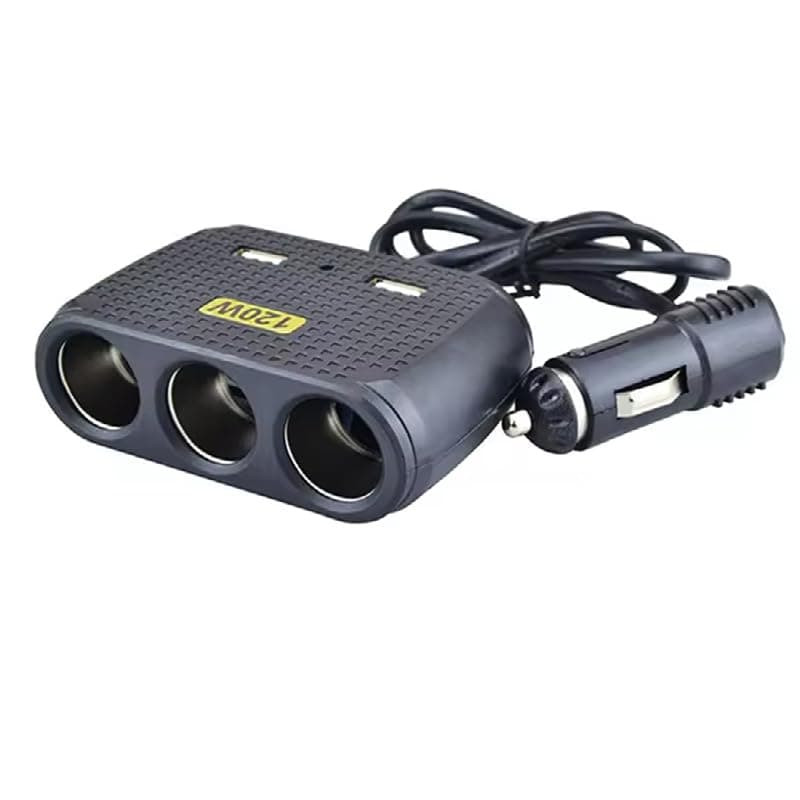 KaberTrade KaberTrade 5 in 1 Smart Car Lighter Splitter Multi Outlet Power Adapter for Cars Trucks Navigation Dash Cam Phone Charging (Black, 3 Eyes/2USB, Code:7244) Mechanical lighter
