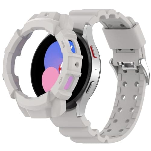 Watch Band with Case Compatible with Samsung Galaxy Watch 7 Band 44mm / Watch 5/4 Band,Soft Silicone Sport Replacement Strap Women Men