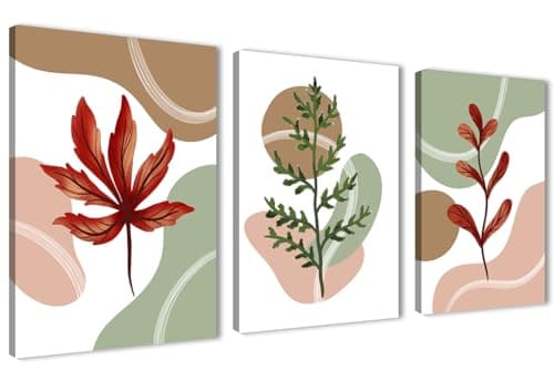 NOVA ART Canvas Wall Art Abstract Botanical Leaves Wall Art Simple Balanced Wall Decor for Bedroom Living Room Office Etc Modern Home Decor 30cm x 40cm x 3pcs