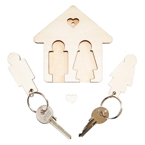 LAC EVERYTHING EVERYWHERE Couple Keyring | Wooden House Key Ring | Original Couple Gift Idea | Valentine's Day & for Him & Her Keychain