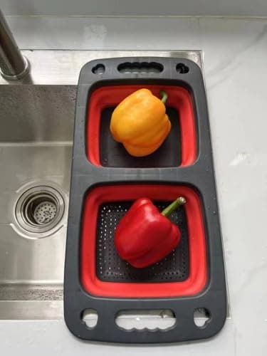 2 in 1 Silicone Sink Colander Foldable Double Sink Colander with Built-in Dish for Fruit and Vegetable Draining, Organizing Kitchen Gadgets in a Practical and Space-Saving Way Food strainer