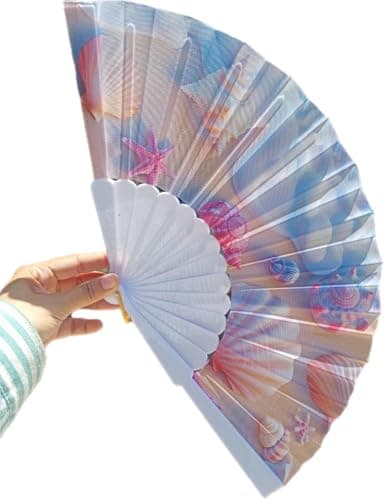Folding Hand Classic Style Fan Silk Fabric Hand Held Chines/Spanish Foldable Fan for Wedding, Party Favor, Performance, Dance, Home Decorations, Festival, Gift. (Sea)