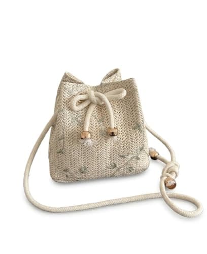Mini Floral Embroidered Drawstring Detail Vacation, Purs Handbag