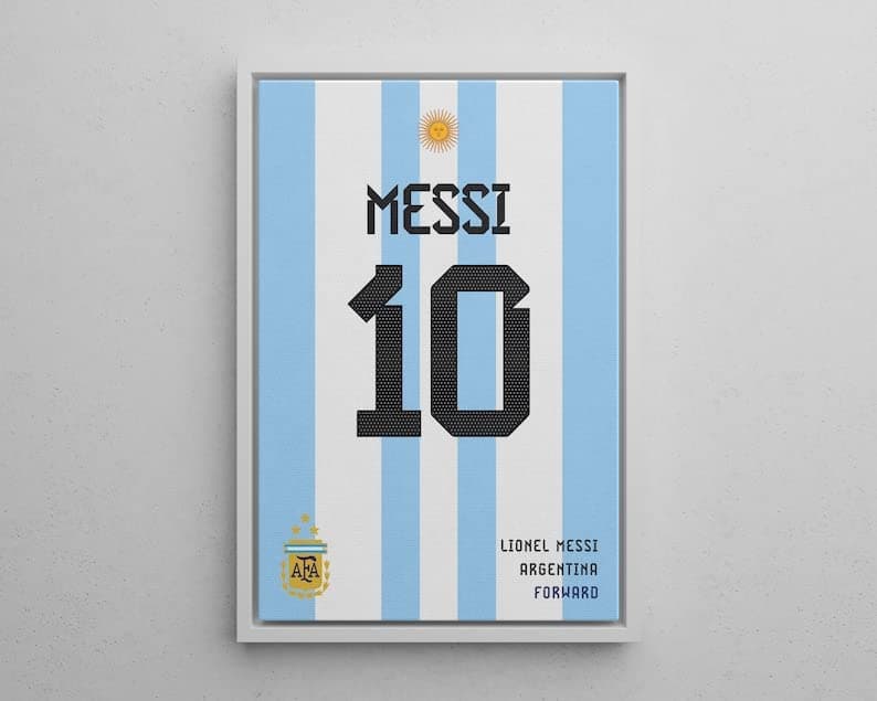 Lionel Messi Jersey Art, Argentina, Digital Print, Football Wall Art, Minimalist, World Cup Poster, Soccer Gift (20x30cm, black)