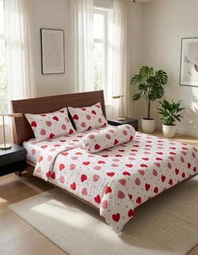 Generic Cotton Bed Sheet Set with Heart Print, 160 cm, .ms