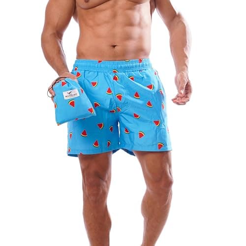 Swim Shorts with Built-in Compression Short Liner & Matching Bag by White Eagle for Men Swimwear