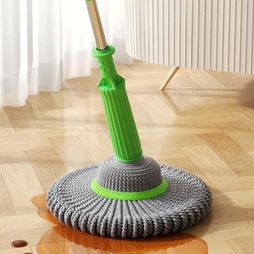 Self-Wringing Mop with Built-In Squeezer, Stainless Steel Handle, Super Absorbent Microfiber Mop, Floor Cleaning Mop for Tile, Hardwood & Laminate Floors, Reusable Mop Head.