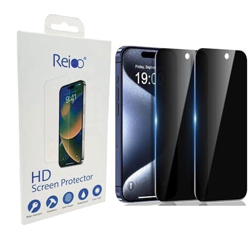Reioo Privacy Glass Screen Protector Compatible with iPhone 15 Pro Max, Edge to Edge Tempered Glass Screen Protector (2 Pack)