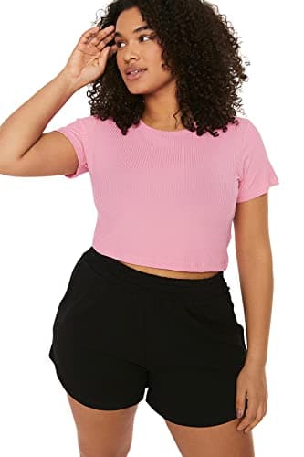 Trendyol Woman Crop Crew Neck Knitted Plus Size T-Shirt TBBSS22TS2107 Plus Size T-Shirt (pack of 1)