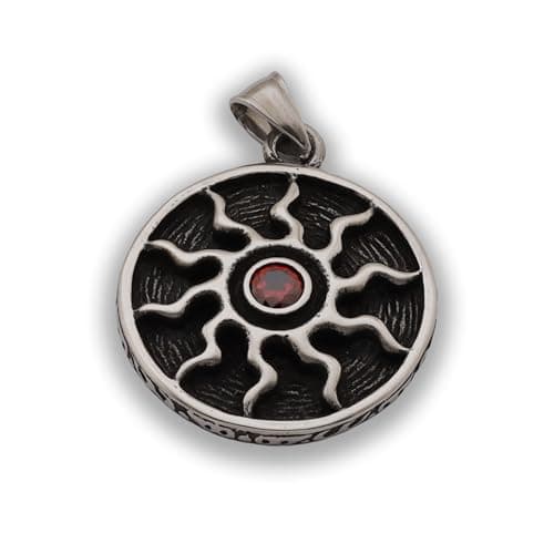 elegant bear S228 - Sun with red cubic zircona stone pendant Charm
