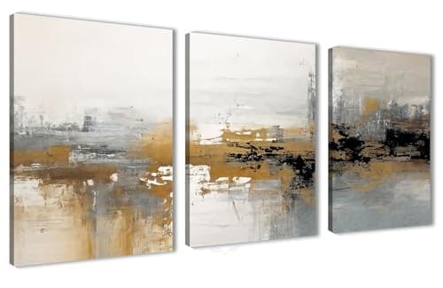 NOVA ART Canvas Wall Art Abstract Grays Black White Gold Accents Wall Decor for Bedroom Living Room Office Etc Modern Home Decor 30cm x 40cm x 3pcs #NA2