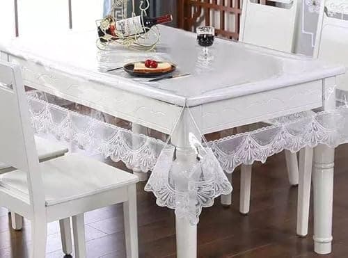 Clear Vinyl Table Cover 150 x 210 cm Easy Wipe Transparent Tablecloth for Dining Tables Daily Home Use Flexible Fit for Different Table Sizes