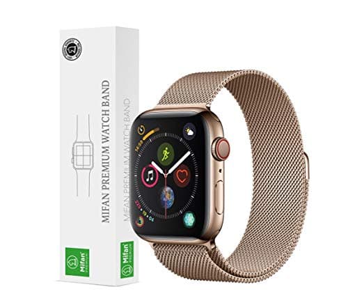 Mifan Premium Watch 44mm/42mm Milanese Loop Band Replacement Strap Mesh Stainless Steel Light Gold Anti Sweat Cooling Wristband with Magnetic Clasp for Watch Series 1/2/3/4