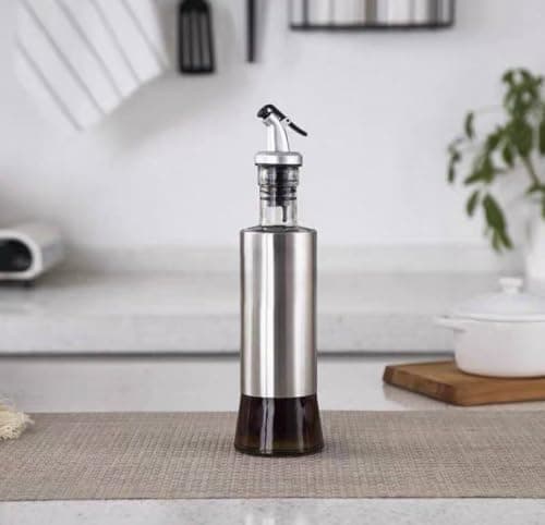 Generic Glass Oil Bottle with Stainless Steel Finish, 500ml, for Serving Oils or Sauces at the Dining Table, .rom