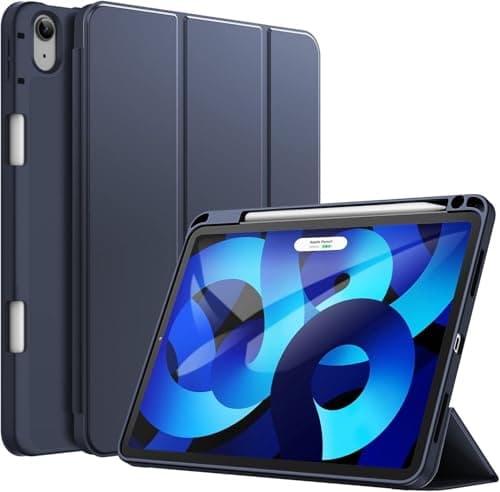 Case for iPad Air 11 Inch M2 (2024), iPad Air 5/4 (10.9 Inch 2022/2020 5th/4th Generation) with Stylus Holder, Slim Tablet Case with Soft TPU Back, Auto Wake/Sleep (Blue) Portable electronic device cover