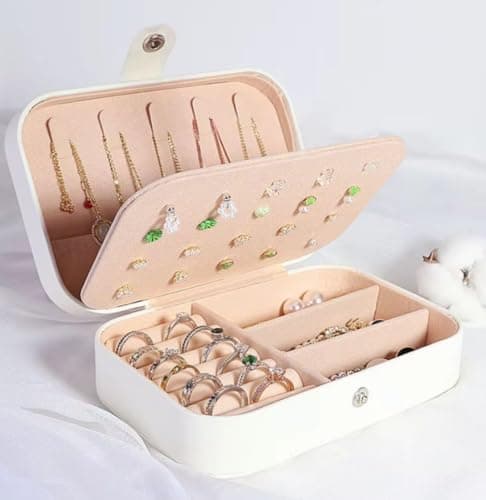 Leather Jewelry Organizer Box Rectangular Storage for Rings and Earrings