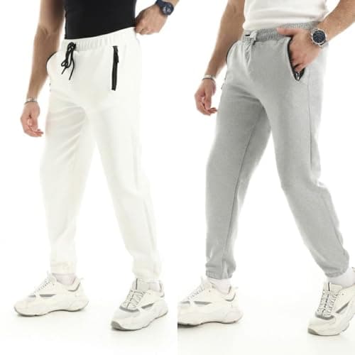 Red Circle Mens Bundle of 2 Soft Pants with Zipper Pocket and Elastic Cuffs Bundle of 2 Soft Pants with Zipper Pocket and Elastic Cuffs