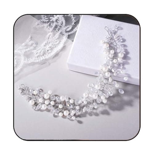 Latious Pearl Bride Wedding Hair Vine Silver Bridal Hair Piece Hair Accessories Hair Jewelry for Women and Girls (9.84 Inches)