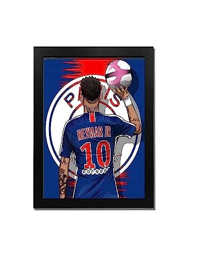 NEYMAR - BLACK - Wooden Frame with Glass - Printed Poster Tableau wall art BZL-190-24322-BK