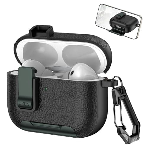 Case for Airpods Pro 3rd Gen (2025), Foldable Stand Bracket Premium Leather Shockproof Protective Case with Keychain for Airpods Pro 3rd Gen (2025) (Black/Green) Portable electronic device cover