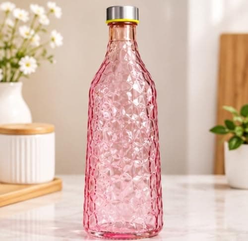 Generic Glass water bottle,Stainless steel lid,Suitable for serving water and juices,1-liter capacity,Available in multiple colors, .ar