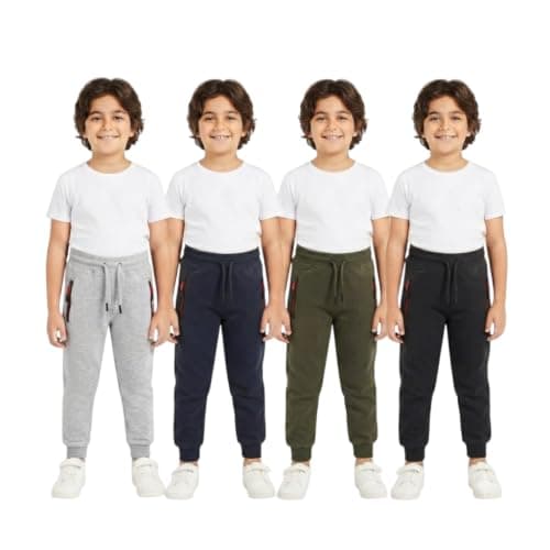 Red Circle Unisex Kids Bundle of 4 Plain Pants Zipper Bundle of 4 Plain Pants Zipper Outerwear