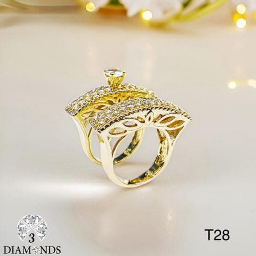 3 Diamonds 292474661779396 Elegant Women's Twin Rings - High-Quality Gold-Plated with Zircon Stone