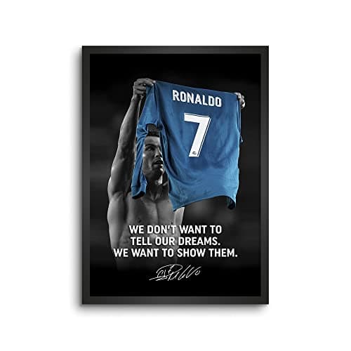 LAMRON Ronaldo Dream Quotes Wall Decoration Art Framed Poster, 12 Inch x 18 Inch, Matt Laminated Poster with 0.5 Inch Black Wooden Frame