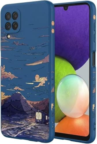 Case Compatible with Samsung Galaxy A22 (4G) - Ultra HD Long Lasting UV Printing Design on Back and Sides - Matte Surface Anti-Fingerprint (Mountain Home at Sunset) Cellular phone case
