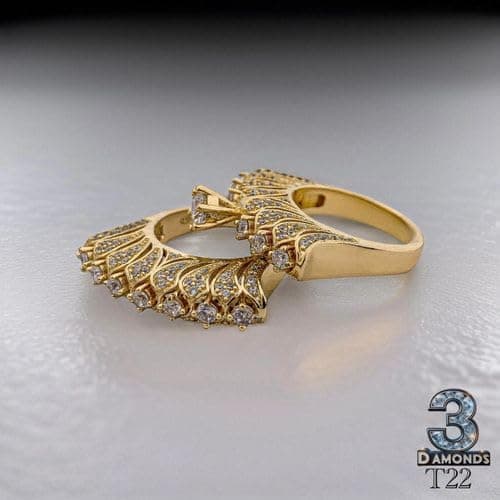 3 Diamonds 292474661779115 Wedding Twins For Women Gold Plated Ring