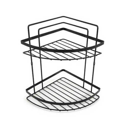 Stainless Steel Corner Bathroom Shelf, Shower Caddy Organizer Rack for Shampoo, Soap & Accessories, Rustproof Multipurpose Holder, comes with Screws & Anchors, Black. (2 Tier)