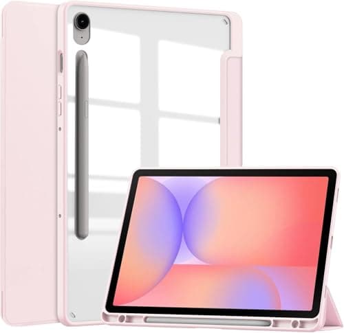 Case Compatible with Samsung S10 Lite with Pencil Holder, Trifold Smart Cover with Soft TPU Front Cover and Transparent Acrylic anti yellowing back Cover, Pink Color