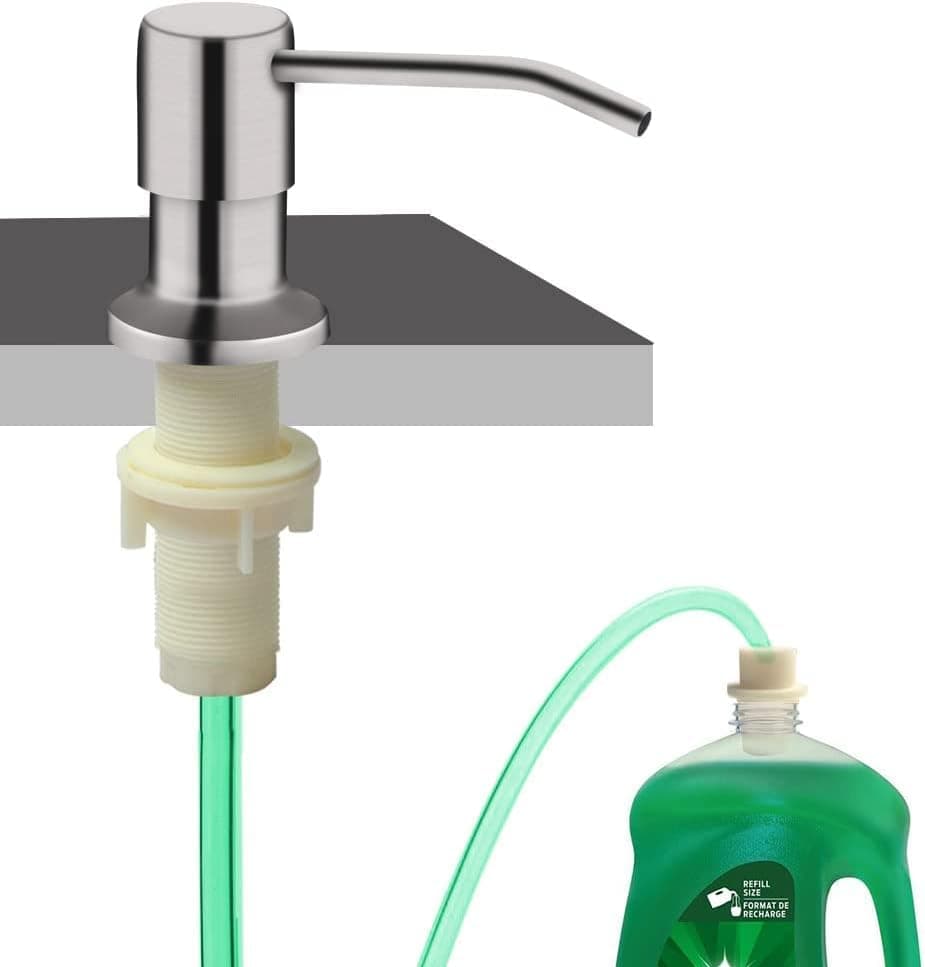 304 Stainless Steel Soap Dispenser Pump with Silicone Extension Tube for Direct Gallon Connection 360 Degree Swivel Spout and Check Valve for Kitchen