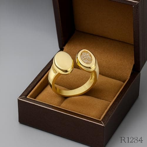 3 Diamonds 292474661779654 Gold-Plated Open Ring – Dual Oval Top with Pave Zircon Details-1