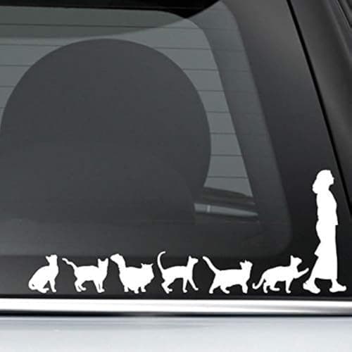 MAF - CAT Lady Cats Follow Woman White 5" Art Vinyl Decal Sticker for Cars LAPTOPS Walls Windows Toolbox Gift